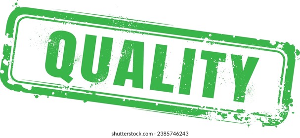 Quality stamp. Quality green rectangle realistic rubber stamp vector icon with transparent background. Quality label.