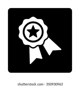 Quality Stamp vector icon. Style is flat rounded square button, white and black colors, white background.