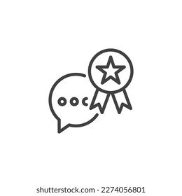 Icono de línea de servicio de soporte de calidad. signo de estilo lineal para concepto móvil y diseño web. Burbuja de voz y icono del vector del contorno de la placa de estrella. Símbolo, ilustración del logotipo. Gráficos vectoriales
