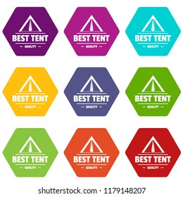 Quality tent icons 9 set coloful isolated on white for web
