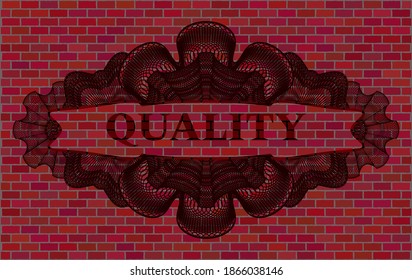Texto de calidad dentro de la pared de ladrillo de Guilloche placa realista. Los azulejos de fondo son delicados. Ilustración vectorial. 
