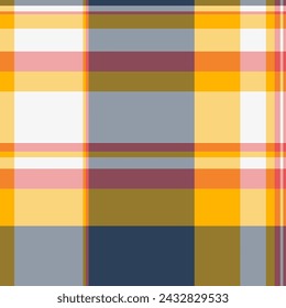 Quality texture plaid seamless, hat textile tartan fabric. Real background check pattern vector in amber and red color.