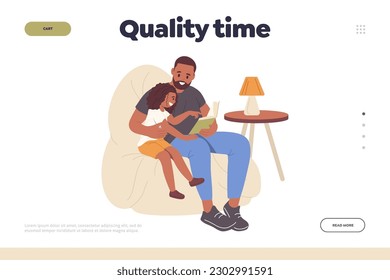 Quality time landing page design template with loving father and daughter enjoying pastime together