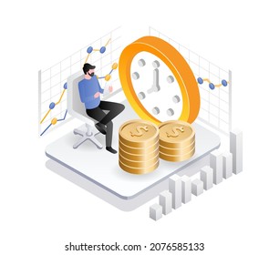 Quality time with lots of money in isometric illustration