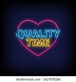 Quality Time Neon Signs Style Text Vector