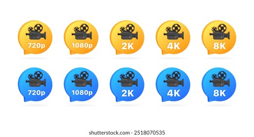 Quality of video set icons. Flat style. Vector icons.