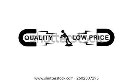 quality vs low price, black isolated silhouette