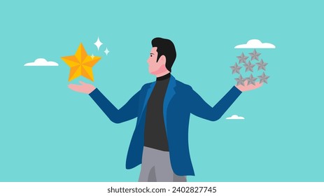 quality vs quantity concept illustration, the balance for successes, management to assure excellent work outcome working attitude to deliver superior result concept illustration with flat style