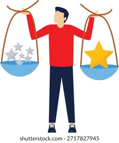Qualität vs Quantität Konzept Illustration, die Balance für Erfolge, Management, um hervorragende Arbeit Ergebnis Arbeitshaltung zu gewährleisten, um überlegene Ergebnis Konzept Illustration mit flachen Stil liefern

