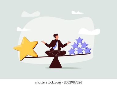 Quality vs quantity, management to assure excellent work outcome, working attitude to deliver superior result concept, smart businessman holding precious high quality stars versus other ordinary stars