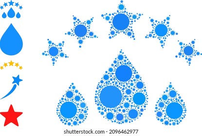 El agua de calidad tira el icono del mosaico. El collage de vectores se realiza con elementos de células de virus aleatorios. El agua de calidad de mosaico de células de virus cae en el icono y en otros iconos. El agua de calidad cae en picado para imágenes epidémicas.