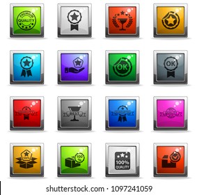 quality web icons in square colored buttons for user interface design