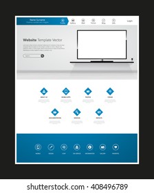 Quality Website Template Vector Eps10, Modern Web Design with flat UI elements and led tv mockup. Ideal for Business layout