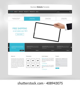 Quality Website Template Vector Eps10, Modern Web Design with flat UI elements and tablet mockup. Ideal for Business layout