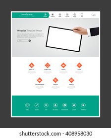 Quality Website Template Vector Eps10, Modern Web Design with flat UI elements and tablet mockup. Ideal for Business layout