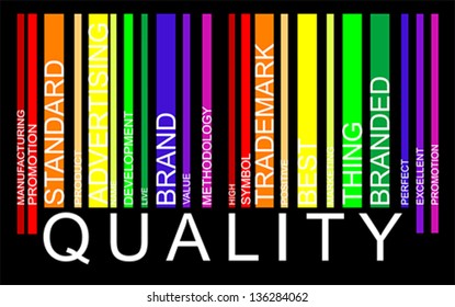 Quality word concept in barcode with supporting words, modern, concept, vector