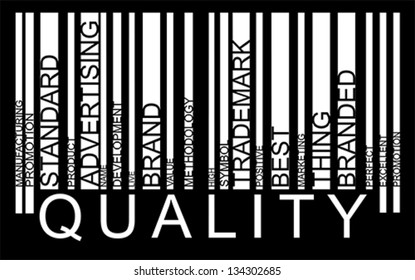 Quality word tag cloud concept in barcode with supporting words,  modern. Word tag cloud bar code vector