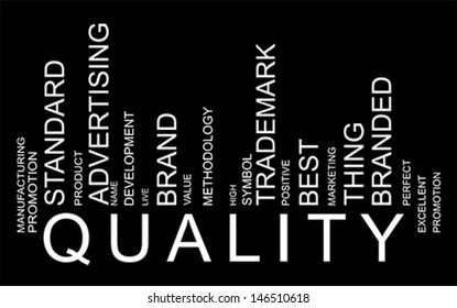 Quality word tag cloud concept in barcode with supporting words,  modern. Word tag cloud bar code, vector 