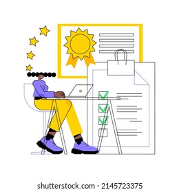 Quality work abstract concept vector illustration. Quality in a workplace, employee performance, experienced worker, speed of production, improvement, effective management abstract metaphor.