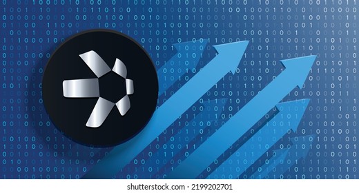 Quant (QNT) crypto currency logo coin on futuristic financial technology background and banner vector illustration. Can be used as cover, header, backdrop, poster, wallpaper and print design