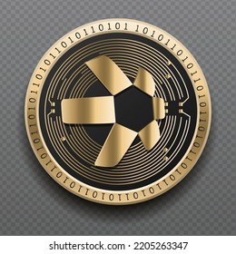 Quant (QNT) cryptocurrency golden coin isolated in transparent background. Virtual currency token symbol vector illustration based on cryptography and block chain technology.