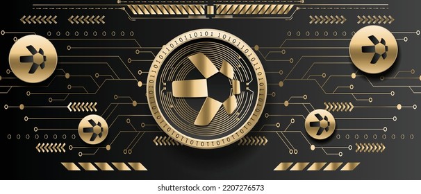 Quant QNT cryptocurrency golden coin on futuristic technology background vector illustration banner and wallpaper template 