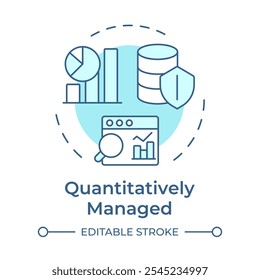 Quantitatively managed stage soft blue concept icon. Data governance maturity model. Advanced analytics. Round shape line illustration. Abstract idea. Graphic design. Easy to use in article