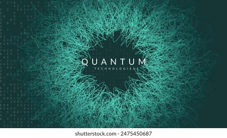Quantum Background. Future intelligence in innovative digits. Cyber dots connect on the computing cover. Particles of energy in global information. Big Data Background.