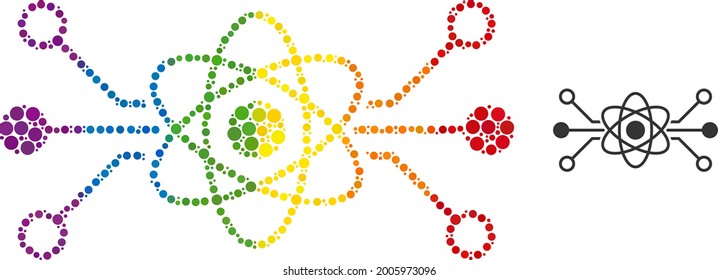 Quantum circuit collage icon of filled circles in different sizes and spectrum color tinges. A dotted LGBT-colored quantum circuit for lesbians, gays, bisexuals, and transgenders.