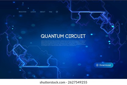 Quantenschaltungskonzept mit leuchtend blauen Neonlinien auf dunklem Hintergrund, futuristischem digitalen Netzwerk, künstlicher Intelligenz, Cybertechnologie und abstraktem High-Tech-Datenfluss