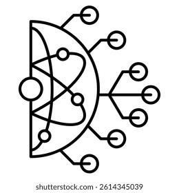Quantum Circuit icon represented by atom, cirquit Line style.