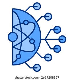Quantenkreis-Symbol, dargestellt durch Atom, Kreis Blauer Stil.