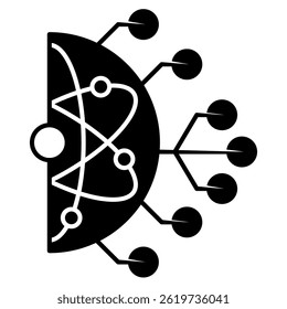 Quantum Circuit icon represented by atom, cirquit Black Filled style.