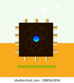 Quantum Computer Chip Close Up Illustration Icon In Colour