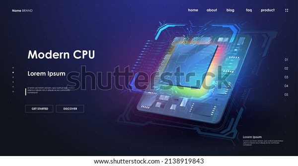 Quantum computer database concept. Modern CPU\
illustration . Central Computer Processors. Futuristic microchip\
processor. Tech Futuristic Template. Digital chip with HUD\
elements.