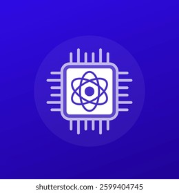 Quantum computer icon with chip, transparent design