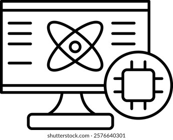 Quantum Computer Icon - Line Style - Quantum Physics Theme