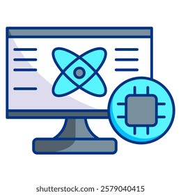 Quantum Computer Icon - Lineal Color Style - Quantum Physics Theme