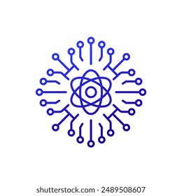 Quantum computer icon on white, line vector