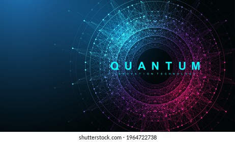 Quantum computer innovation technology concept. Sphere explosion background. Deep learning artificial intelligence. Big data algorithms visualization quantum explosion vector illustration.