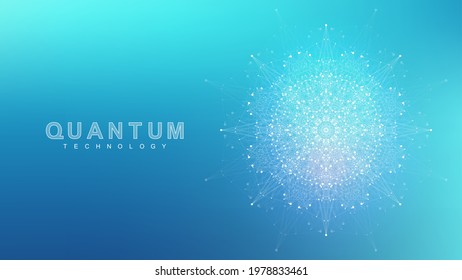 Quantum computer innovation technology concept. Sphere explosion background. Deep learning artificial intelligence. Big data algorithms visualization quantum explosion vector illustration.