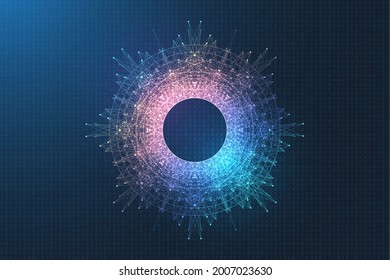 Quantum computer innovation technology concept. Sphere explosion background. Deep learning artificial intelligence. Big data algorithms visualization quantum explosion vector illustration