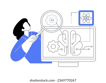 Quantum computer lab abstract concept vector illustration. Engineer deals with fraud detection in lab, quantum computing, IT technology, artificial intelligence sector abstract metaphor.