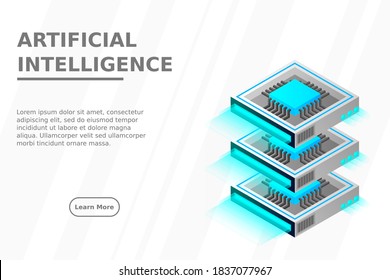 Quantum Computer, Large Data Processing, Server Room, Artificial Intelligence, Data Base Concept, The Microprocessor Isometric Vector