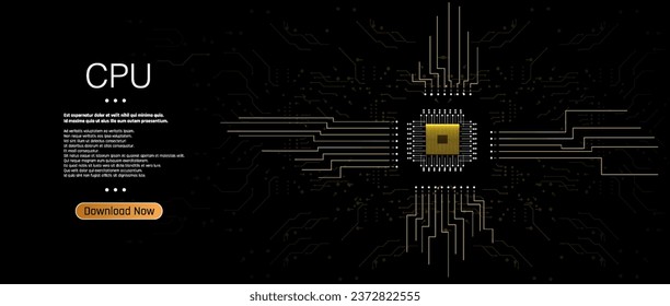 Quantum computer, large data processing, database concept.CPU isometric banner. Central Computer Processors CPU concept.Digital chip Futuristic microchip processor with lights on the blue background.