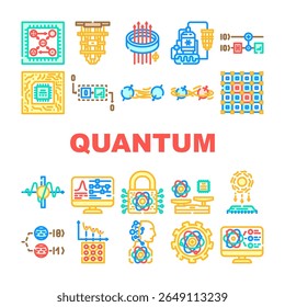 superposição, decoerência de entrelaçamento, algoritmo, criptografia, simulação de linha de cor qubit de computador quântico ilustrações