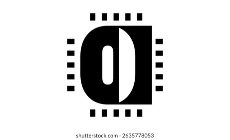 Quantum computer symbol, black isolated silhouette