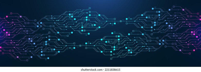 Quantum computer technologies concept. Futuristic blue circuit board background vector. Modern technology circuit board texture background design. Waves flow. Quantum explosion technology.