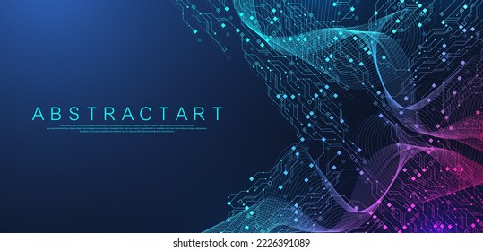 Quantum computer technologies concept. Futuristic blue circuit board background vector. Modern technology circuit board texture background design. Waves flow. Quantum explosion technology