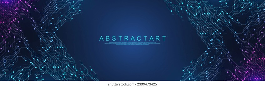 Quantum computer technologies concept. Futuristic blue circuit board background vector. Modern technology circuit board texture background design. Waves flow. Quantum explosion technology